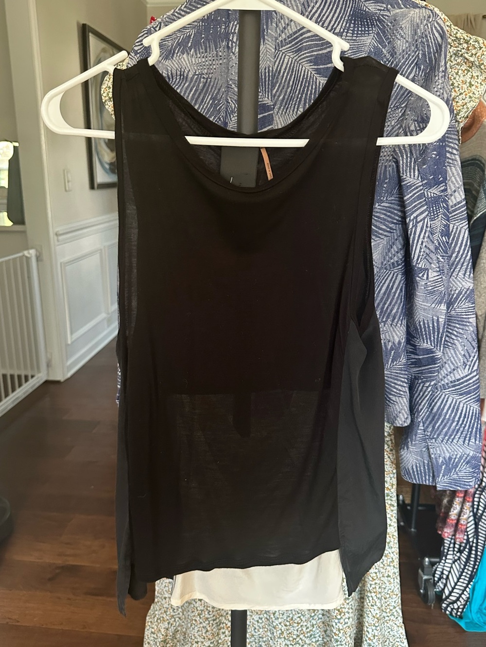 Heather Black & Cream Silk Draped Tank – Size S